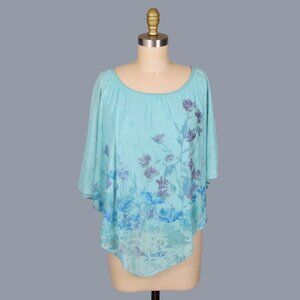 REBA RHINESTONE EMBELLISHED AQUA KNIT BATWING SLEEVE PONCHO TOP